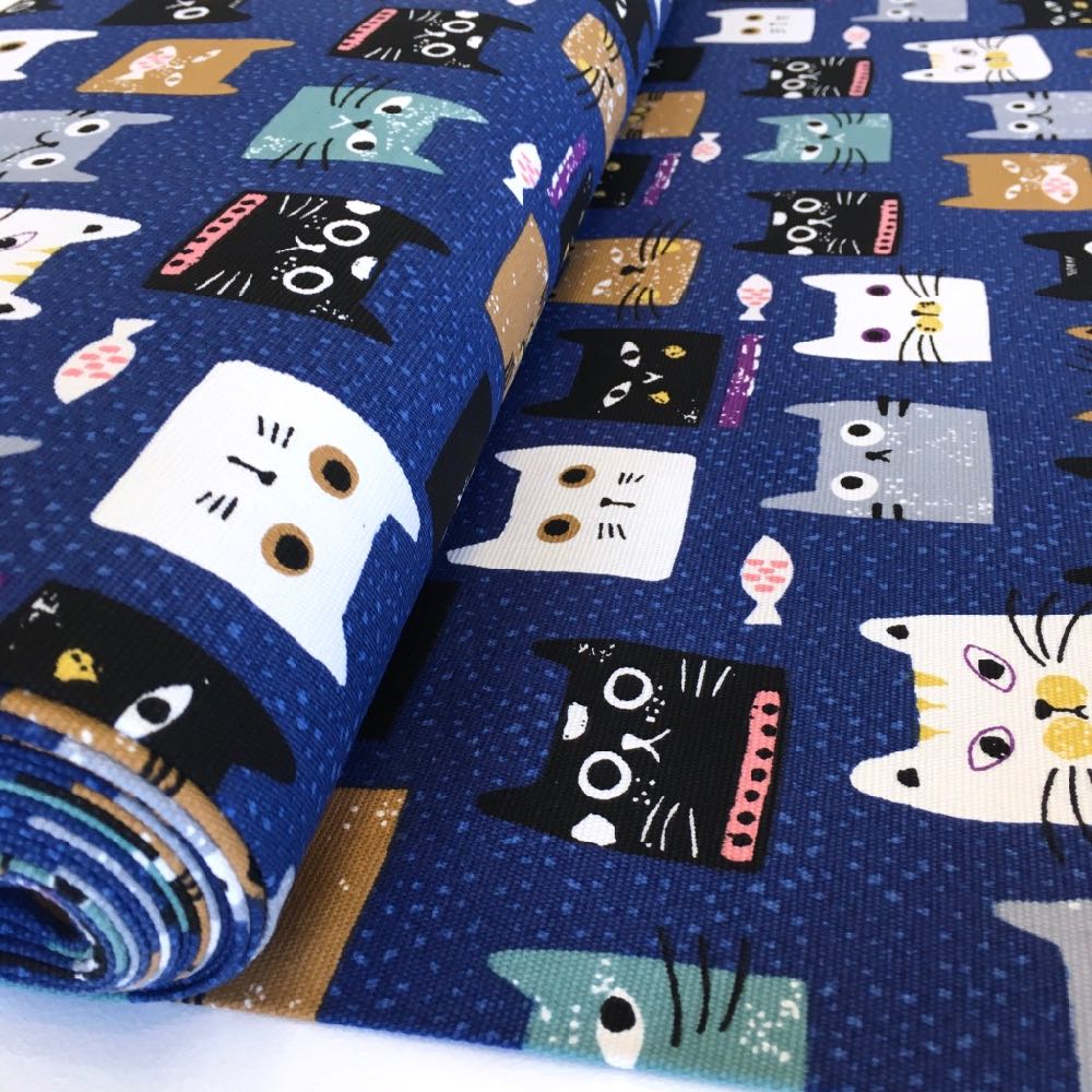 Cat Heads Canvas Cotton in Navy - Frumble Fabrics