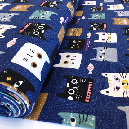 Cat Heads Canvas Cotton in Navy - Frumble Fabrics