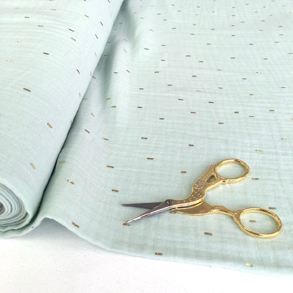 Golden Dashes Double Gauze Light Mint - Frumble Fabrics