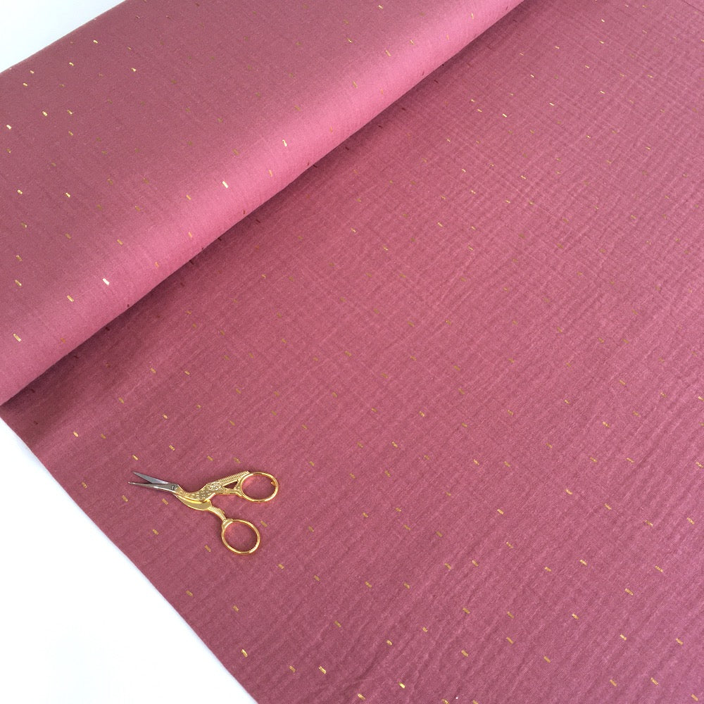 Golden Dashes Double Gauze Dark Rose - Frumble Fabrics