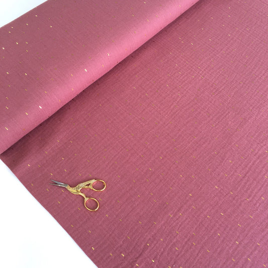 Golden Dashes Double Gauze Dark Rose - Frumble Fabrics
