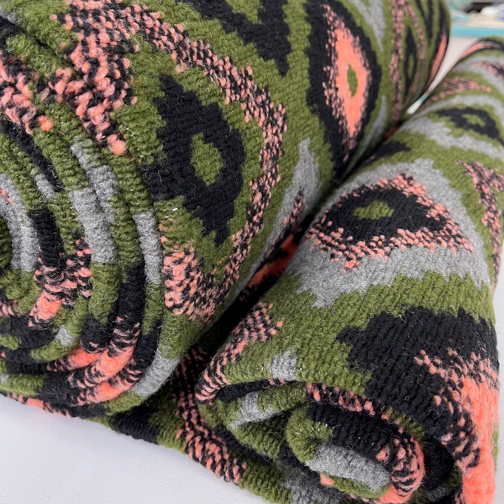 Remnant of Jumbo Aztec - Wooly Knitted Jacquard - Dark Green (115cm)