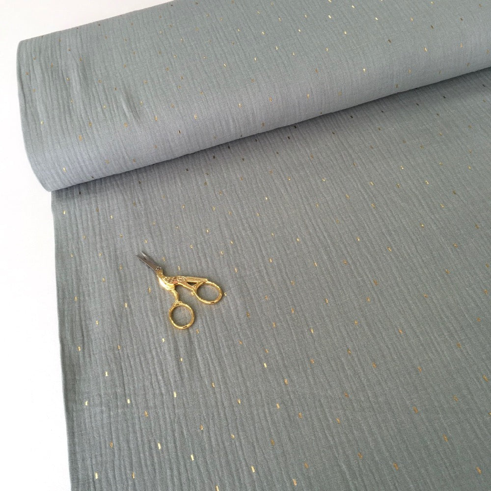 Golden Dashes Double Gauze Dusty Mint - Frumble Fabrics