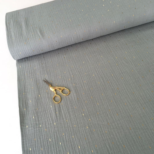 Golden Dashes Double Gauze Dusty Mint - Frumble Fabrics