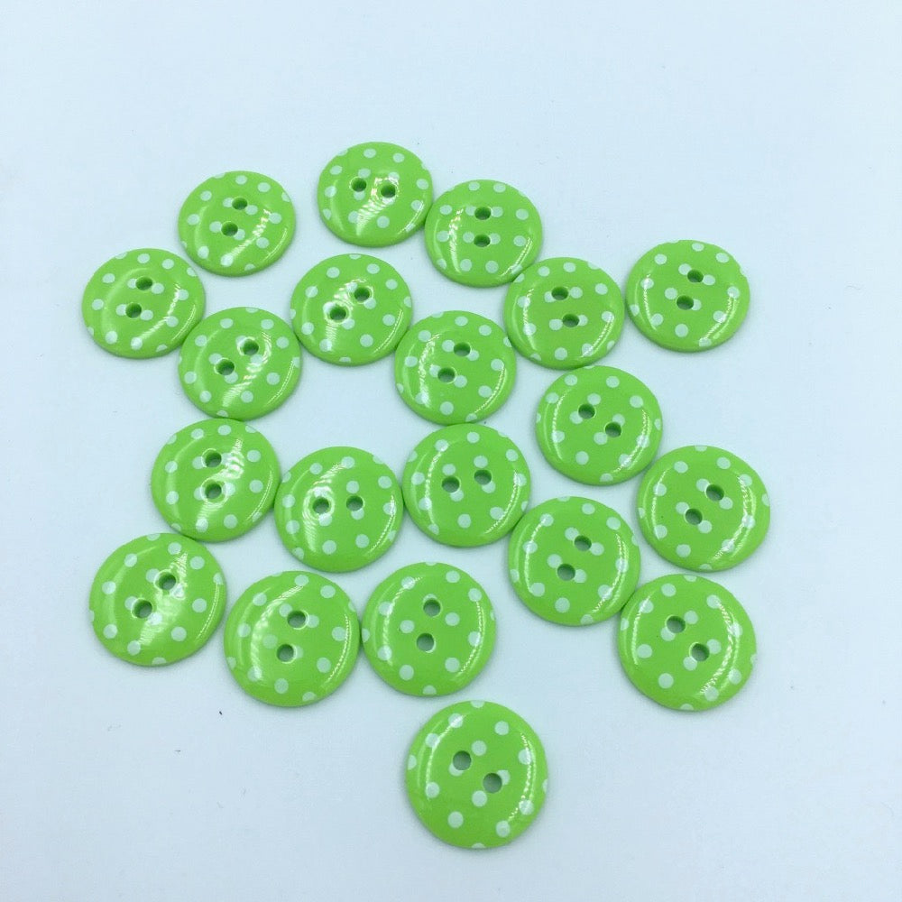 x20 Polka Dot Buttons Green Size 24 (15mm) - Frumble Fabrics