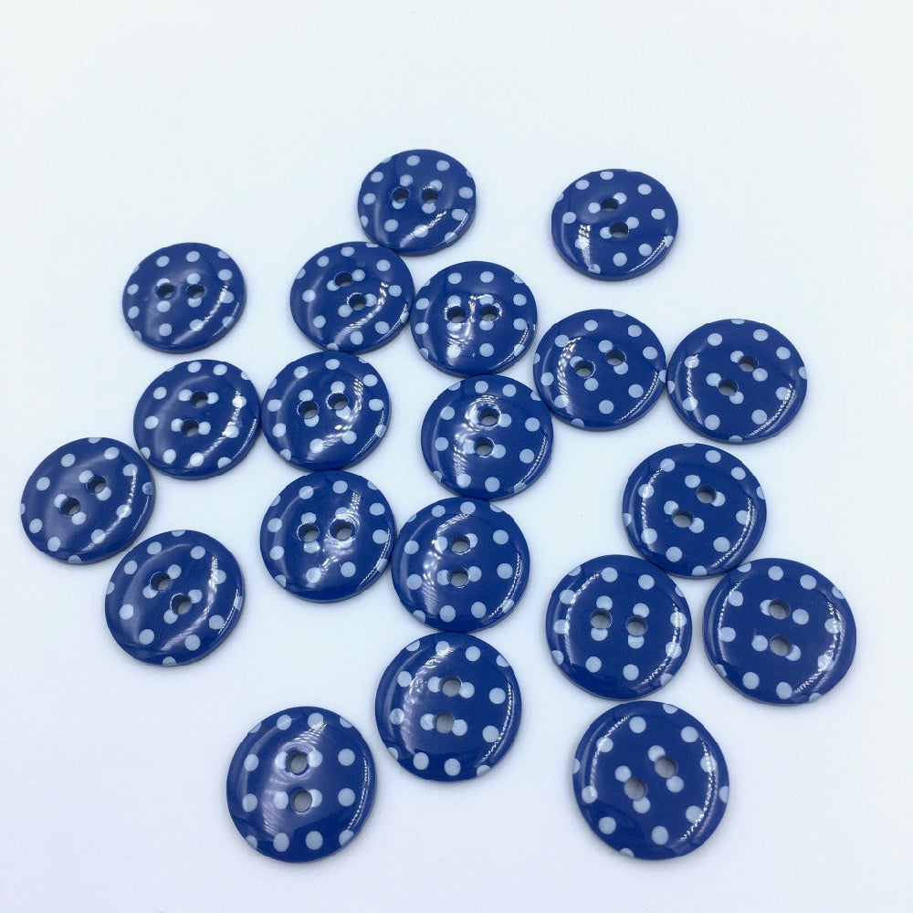x20 Polka Dot Buttons Blue Size 24 (15mm) - Frumble Fabrics