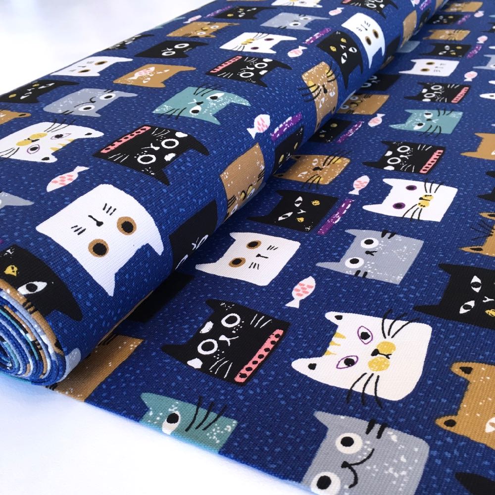 Cat Heads Canvas Cotton in Navy - Frumble Fabrics