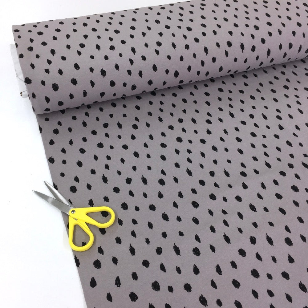 Scribble Dots GOTS Organic Soft Sweat Grey - Frumble Fabrics