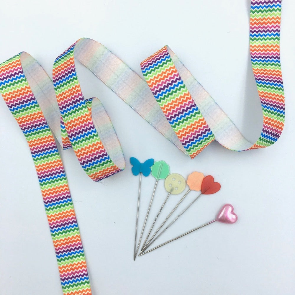 Zig Zag Chevron Rainbow Fold Over Elastic FOE (Per Metre) - Frumble Fabrics