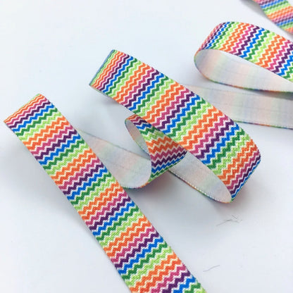 Zig Zag Chevron Rainbow Fold Over Elastic FOE (Per Metre) - Frumble Fabrics