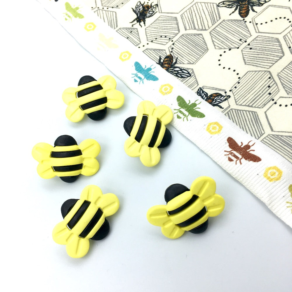 3D Bumble Bee Buttons 5 pack 25mm 1" - Frumble Fabrics