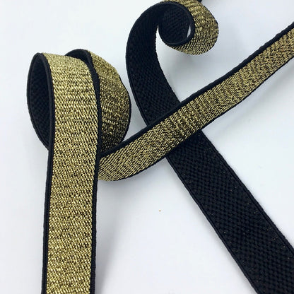 15mm Metallic Gold Elastic with Black Plush Soft Back - Frumble Fabrics