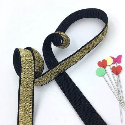 15mm Metallic Gold Elastic with Black Plush Soft Back - Frumble Fabrics