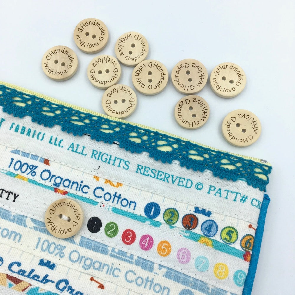 "Handmade With Love" Wooden Buttons size 32 / 20 mm - 10 pack - Frumble Fabrics