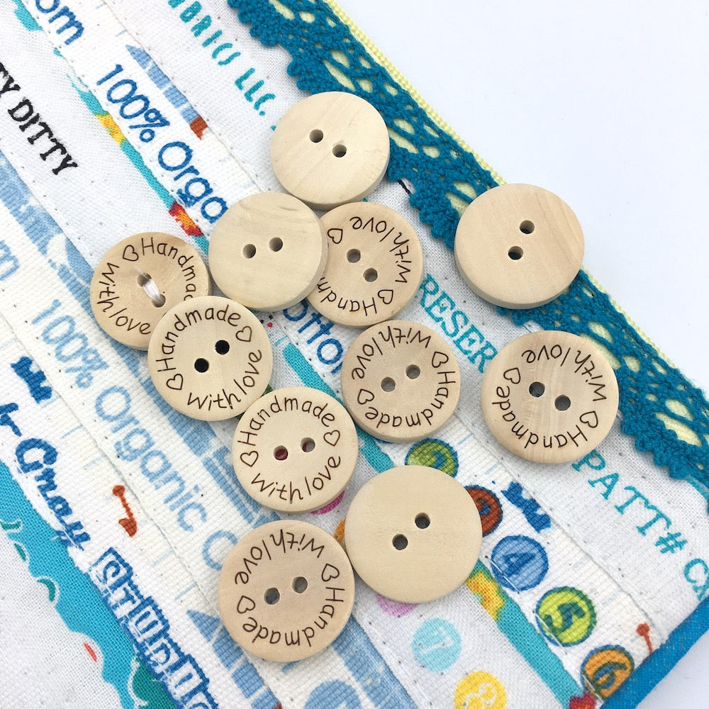 "Handmade With Love" Wooden Buttons size 32 / 20 mm - 10 pack - Frumble Fabrics