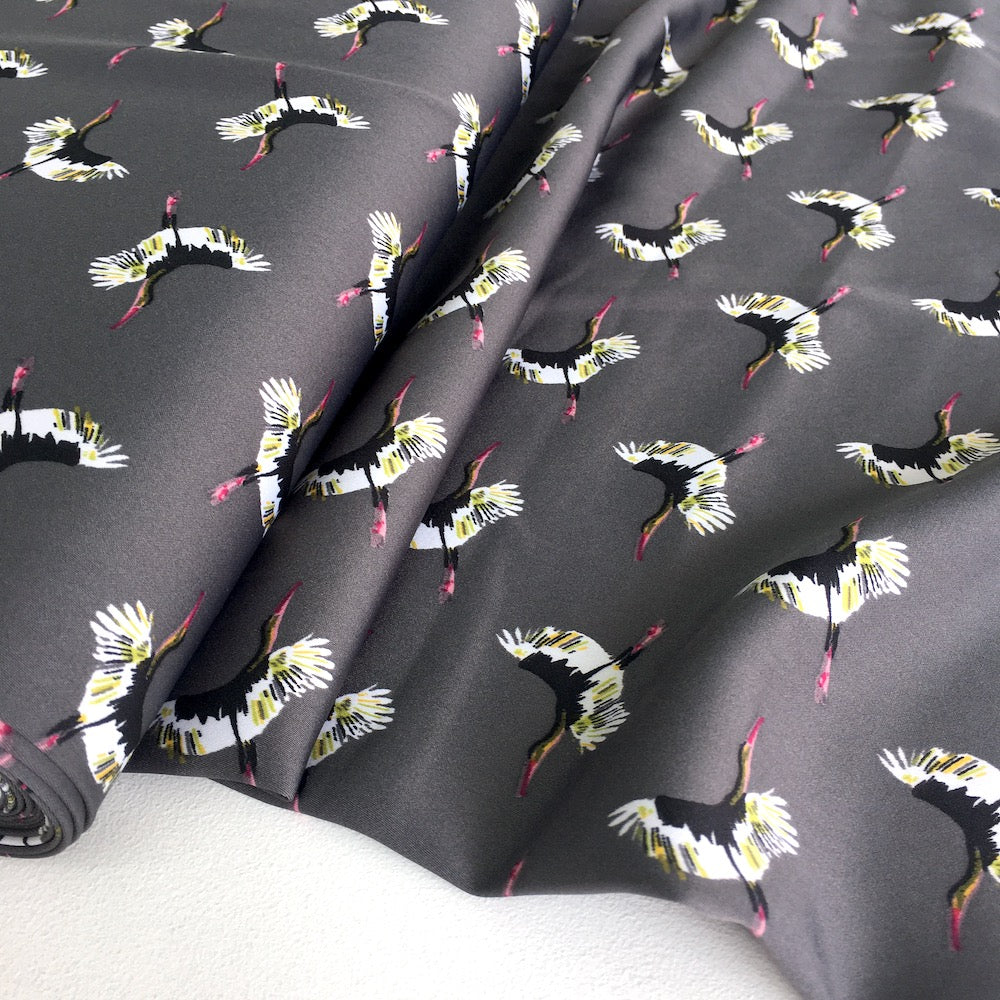 Flying Storks Micro Satin in Grey - Frumble Fabrics