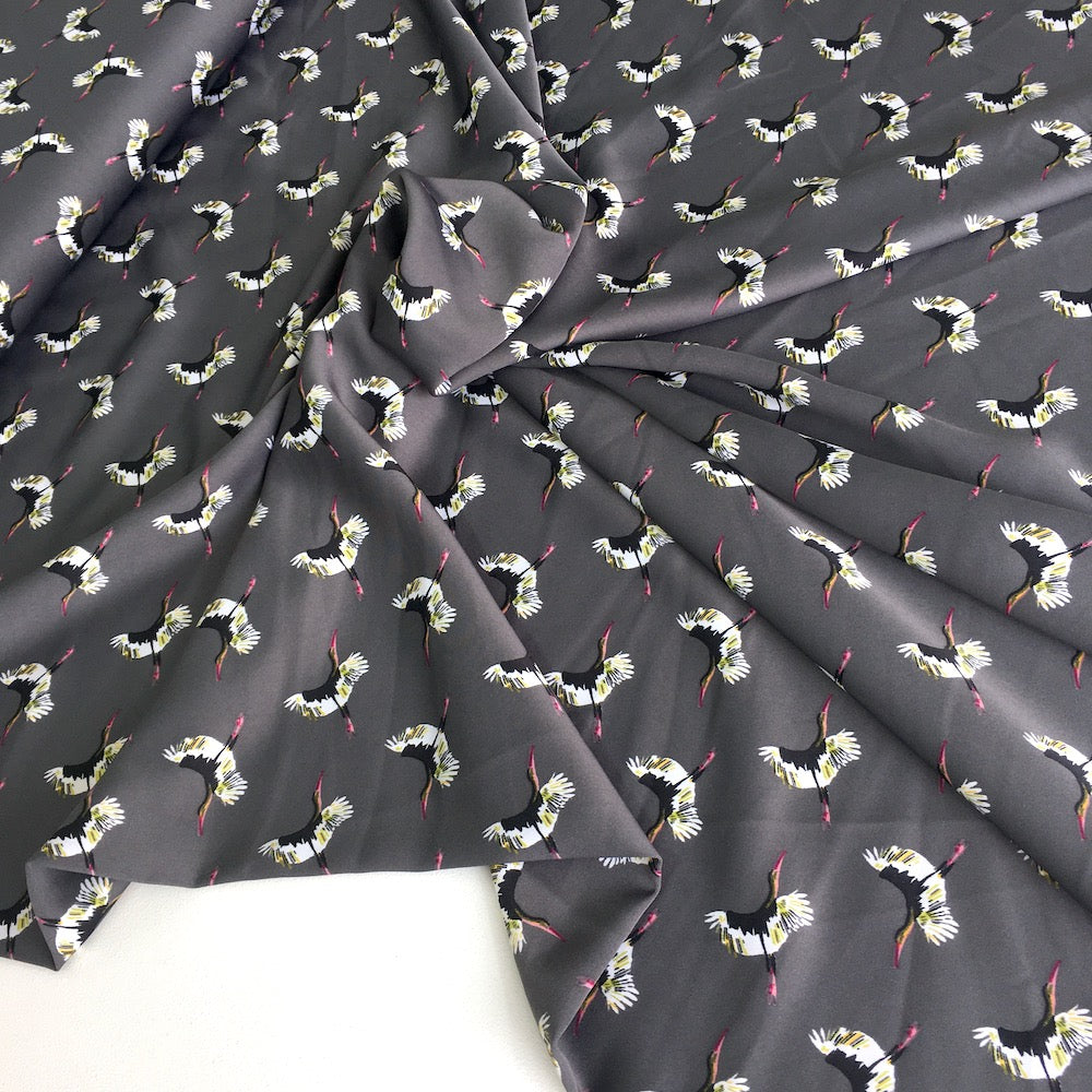 Flying Storks Micro Satin in Grey - Frumble Fabrics