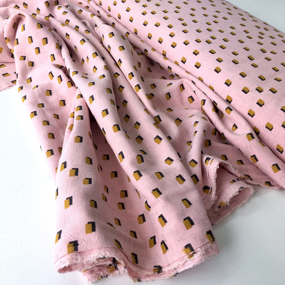 Shadow Blocks Linen Viscose in Pink Mustard - Frumble Fabrics