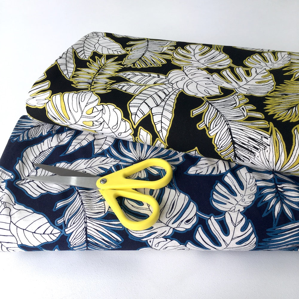 Tropical Foliage Linen Viscose in Yellow Black - Frumble Fabrics