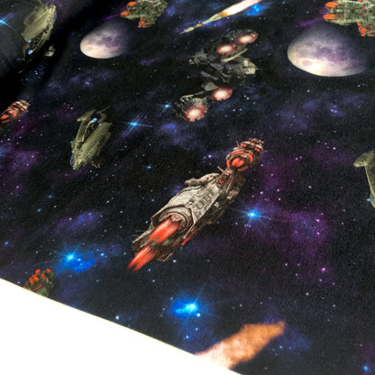 Spaceships Wars Digital Printed Jersey in Navy - Frumble Fabrics