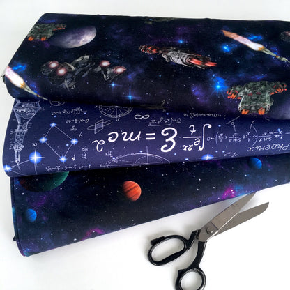 Spaceships Wars Digital Printed Jersey in Navy - Frumble Fabrics