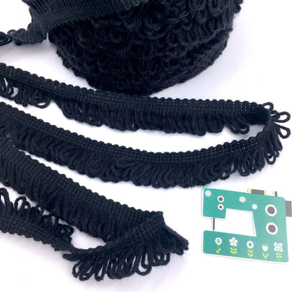 Cotton Fringe Loop Trim Black - Frumble Fabrics