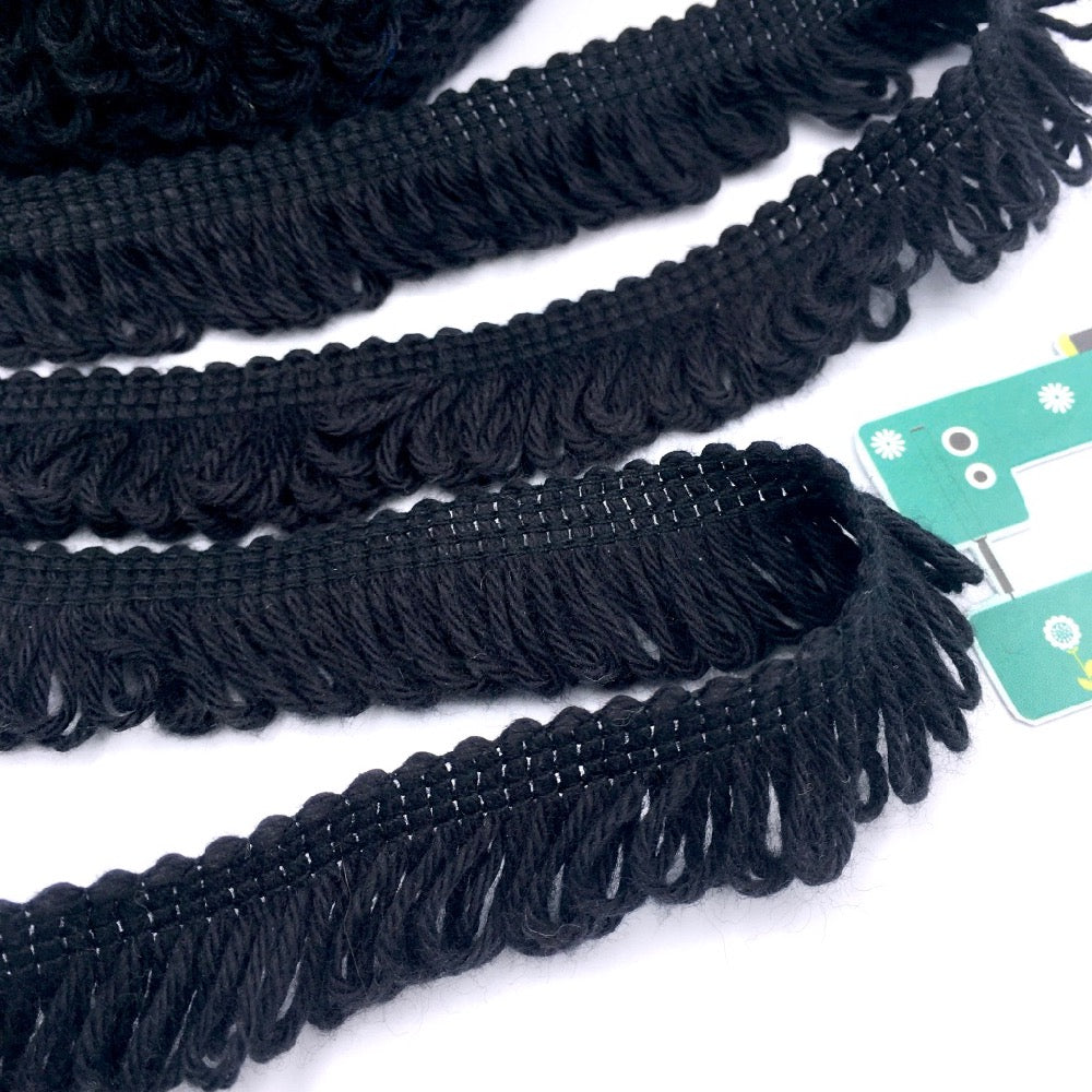 Cotton Fringe Loop Trim Black - Frumble Fabrics