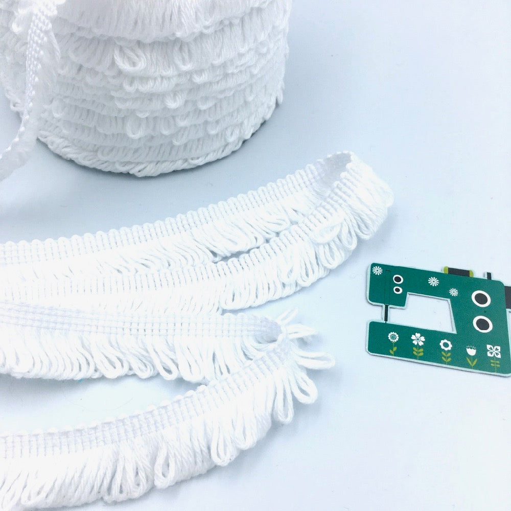 Cotton Fringe Loop Trim White - Frumble Fabrics