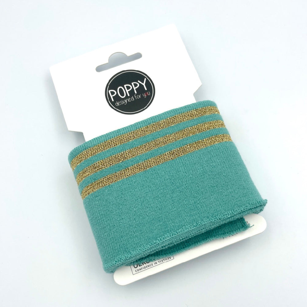 Cuffs by Poppy -  Mint/Teal & 3 Gold Stripes Sparkle