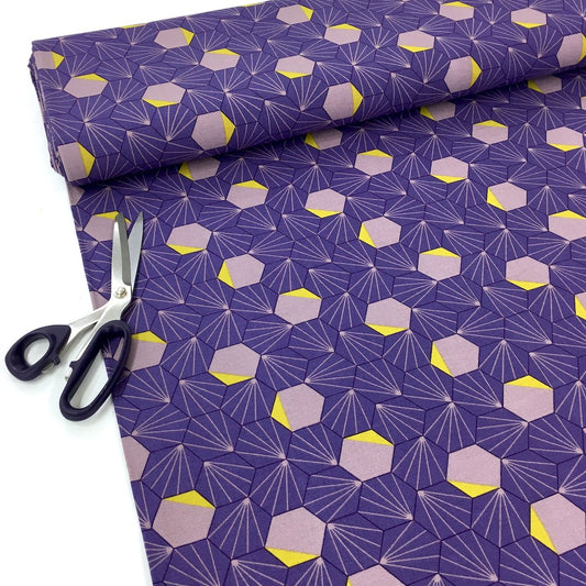 Remnant of Retro Hexagons - Cotton Canvas - Lilac Purple (110cm)