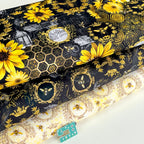 Timeless Treasures - Queen Bee - Gold Bees and Crests Honey