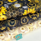 Timeless Treasures - Queen Bee - Gold Bees and Crests Honey