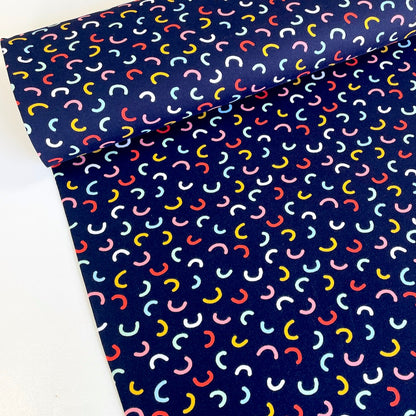 Scattered Rainbows - GOTS Soft Sweat Fabric - Navy