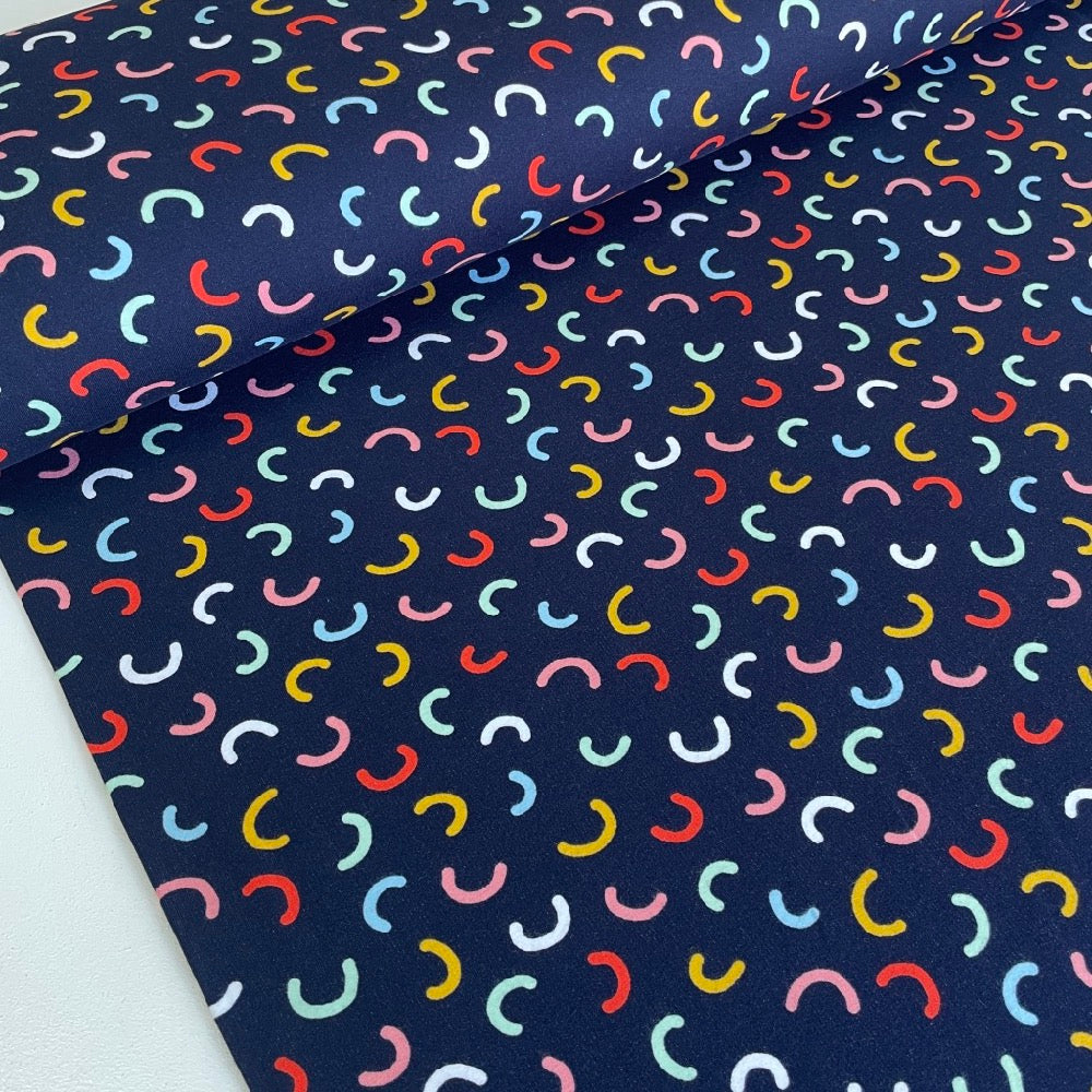 Scattered Rainbows - GOTS Soft Sweat Fabric - Navy