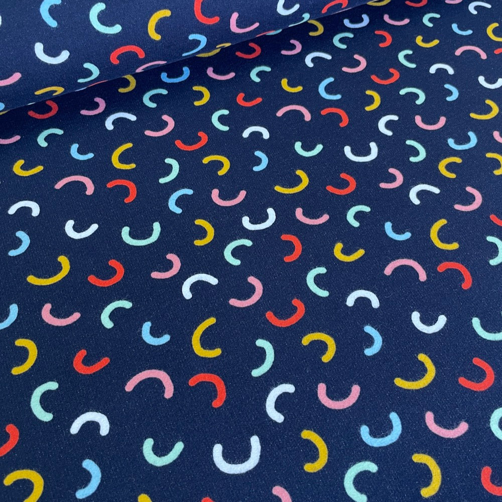 Scattered Rainbows - GOTS Soft Sweat Fabric - Navy