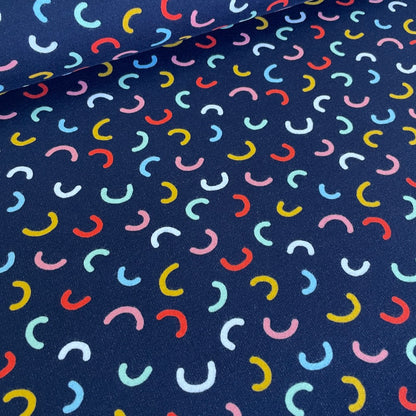 Scattered Rainbows - GOTS Soft Sweat Fabric - Navy