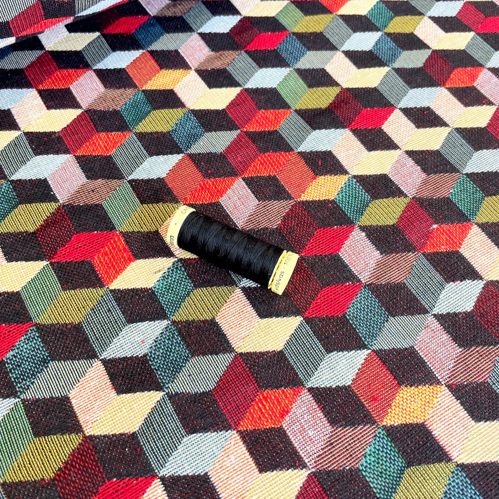 Multi Nitro 3D Blocks - New World Tapestry Canvas Fabric