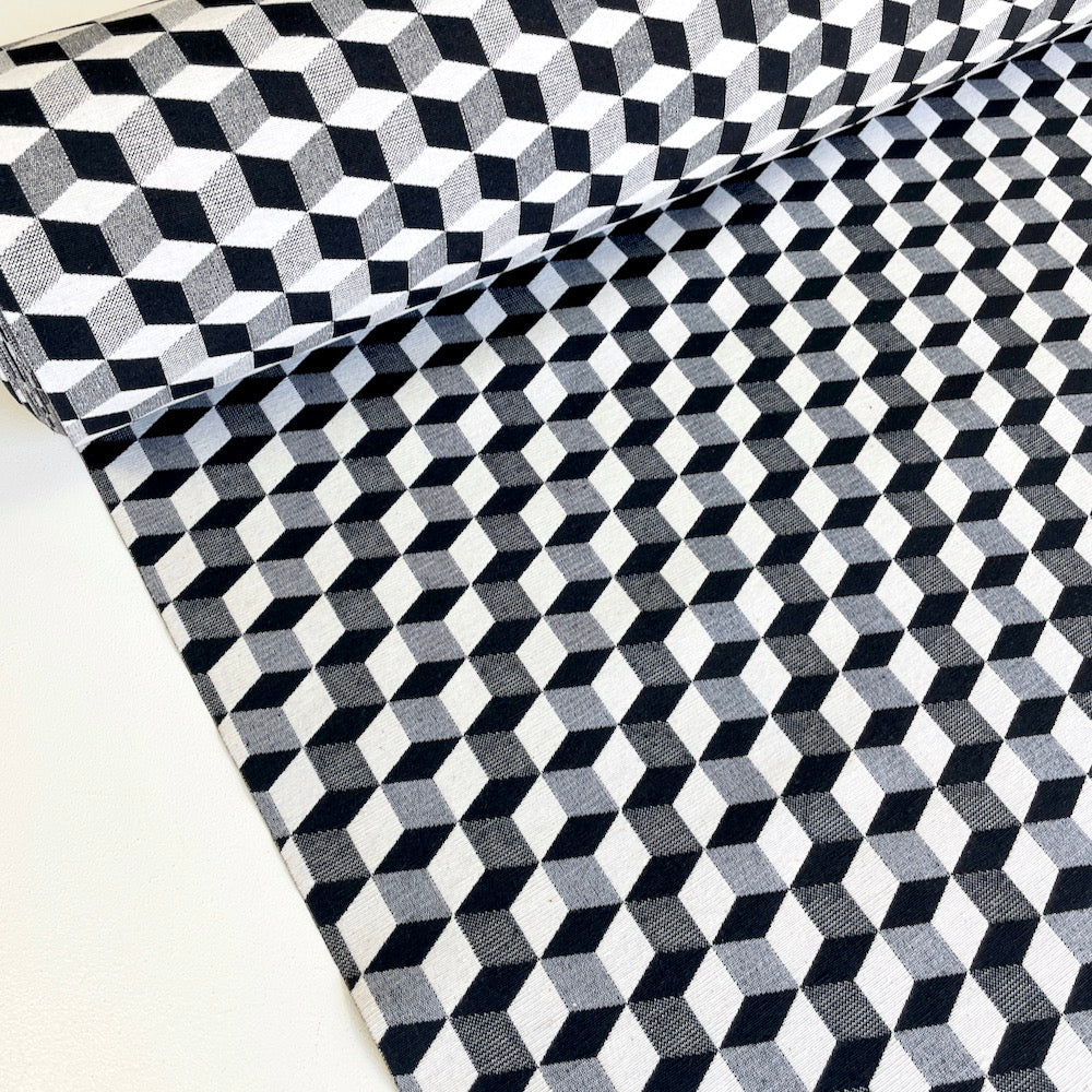 Black White Nitro 3D Blocks - New World Tapestry Canvas Fabric