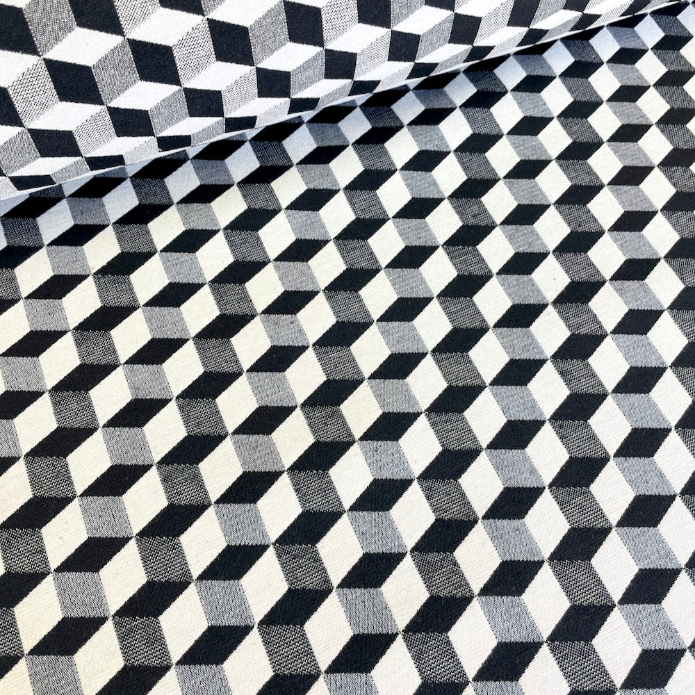 Black White Nitro 3D Blocks - New World Tapestry Canvas Fabric