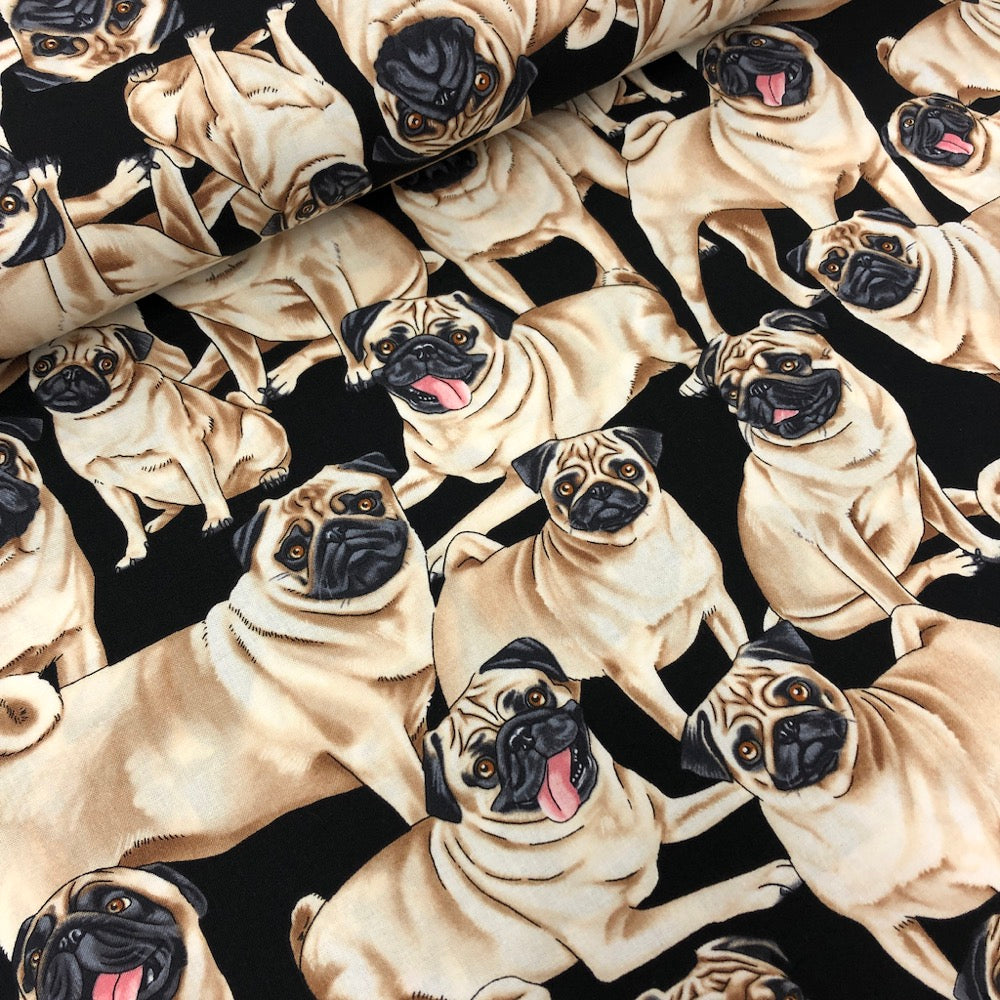 Pugs Black - Frumble Fabrics