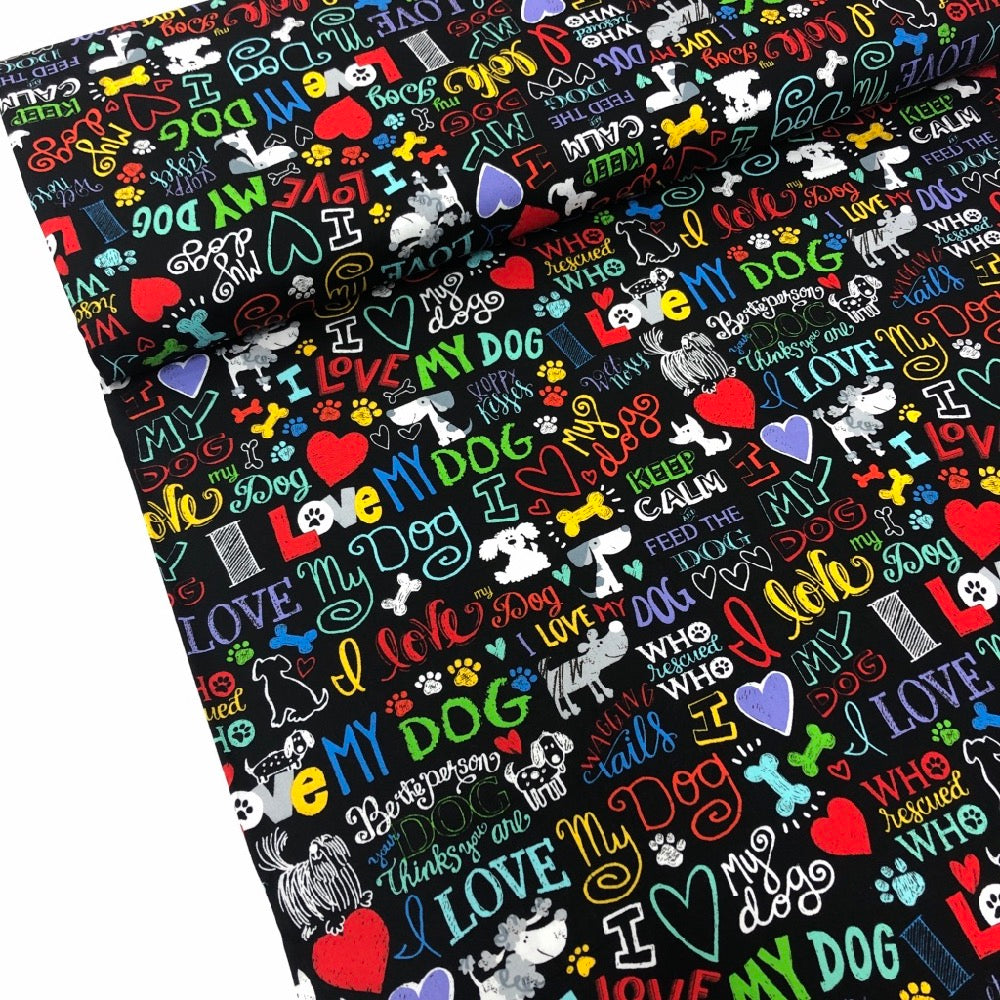 I Love My Dog Black - Frumble Fabrics