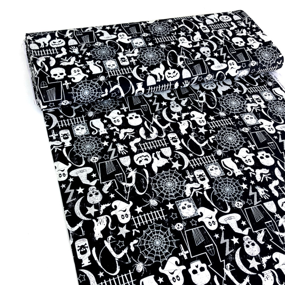 Glow In The Dark Halloween Motifs Black - Frumble Fabrics