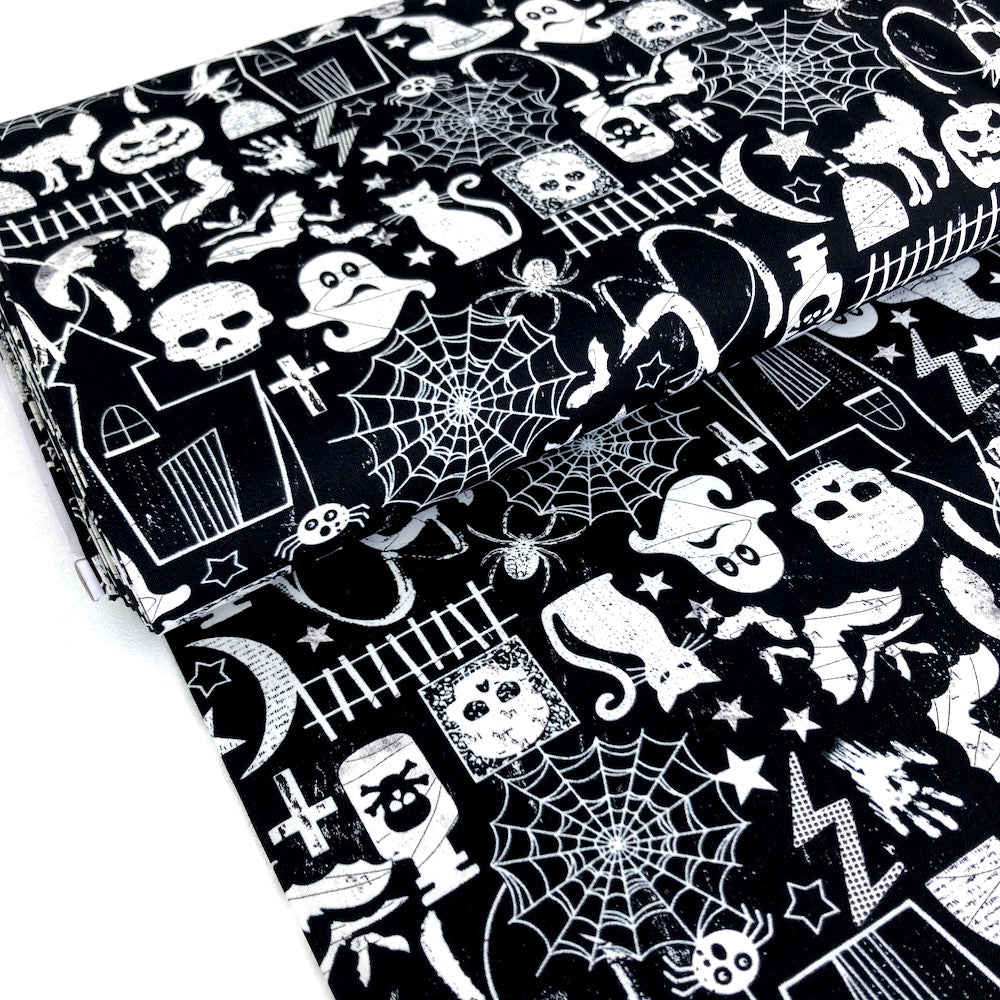 Glow In The Dark Halloween Motifs Black - Frumble Fabrics