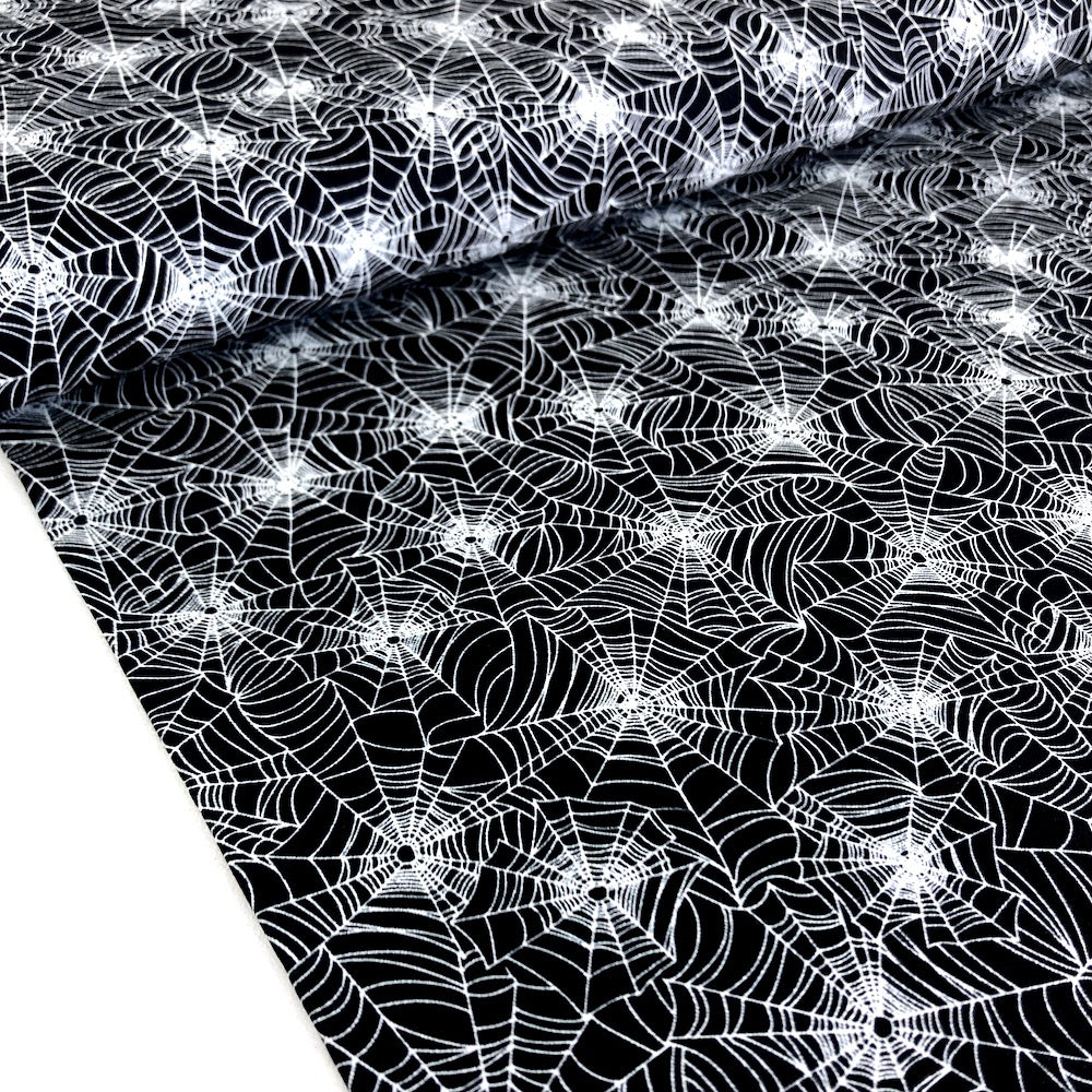 Glow In The Dark Spiders Web Black - Frumble Fabrics