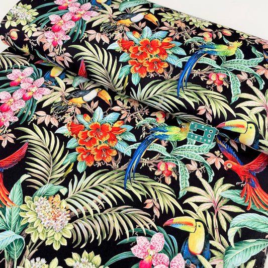 Remnant of Michael Miller Fabric - Exotica - Rainforest Habitat Black (67cm)