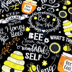 Busy Bees Chalk Words Black - Frumble Fabrics