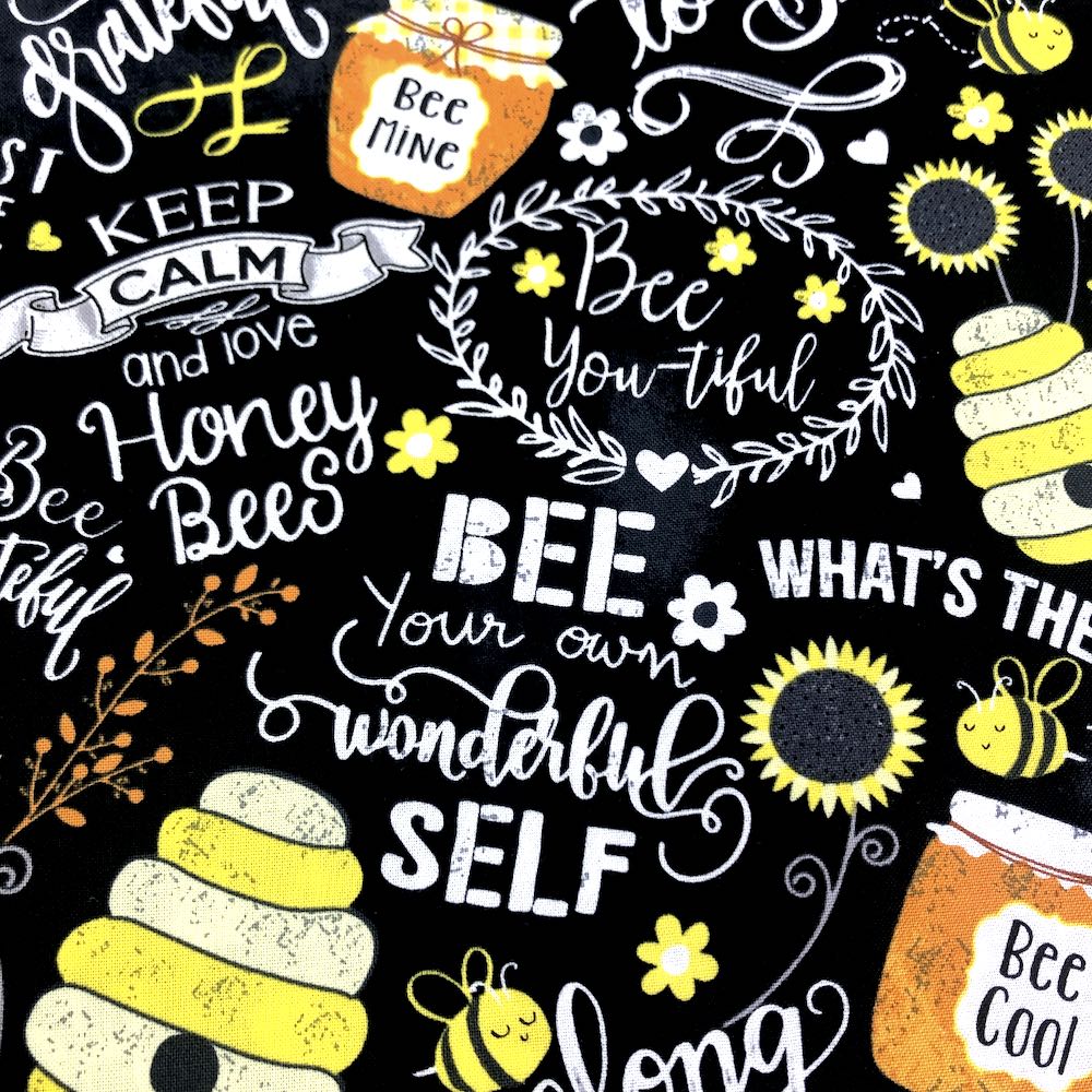 Busy Bees Chalk Words Black - Frumble Fabrics