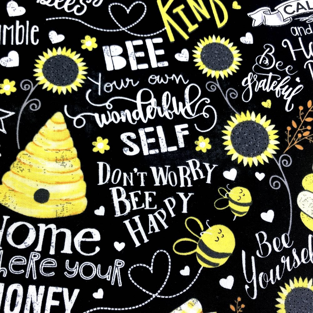 Busy Bees Chalk Words Black - Frumble Fabrics