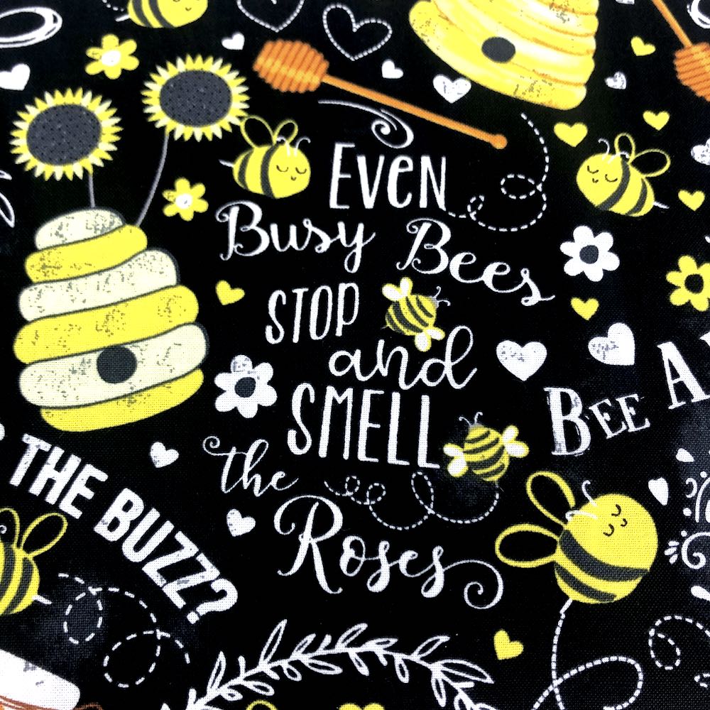 Busy Bees Chalk Words Black - Frumble Fabrics