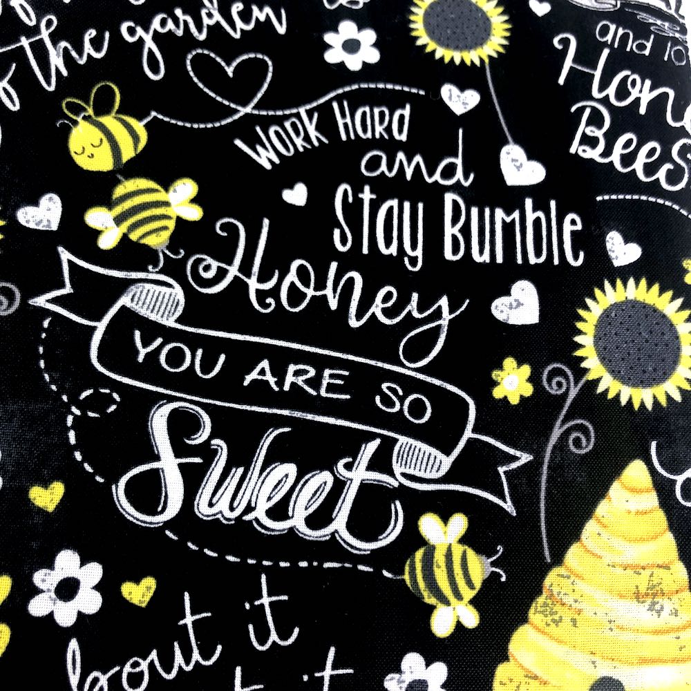Busy Bees Chalk Words Black - Frumble Fabrics